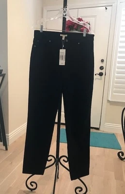 Calça perna fina Eileen Fisher M preta algodão orgânico elástico veludo US$ 188 nova com etiquetas - Imagem 1 de 4