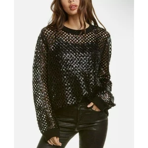 Suéter Tory Burch Pequeño Negro Lansing Lentejuelas Tejido Abierto Manga Larga Nuevo con Etiquetas - Imagen 1 de 9
