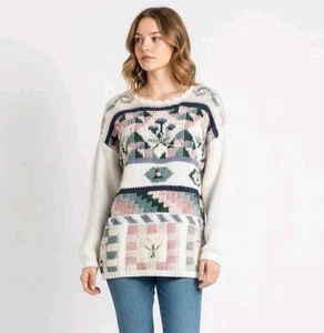Maglione vintage medio grosso lavorato a mano colorato nonna floreale cottagecore boho - Foto 1 di 9