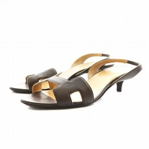 HERMES sandali da notte tacco pelle 36,5 marrone scarpe donna - Foto 1 di 9