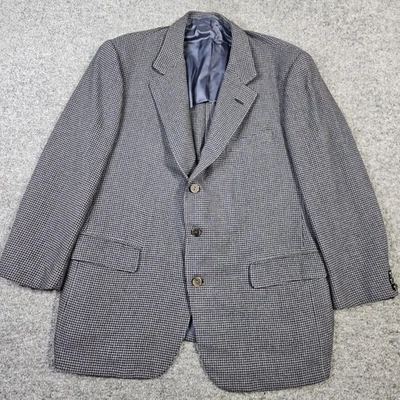 Oxxford Clothes 100% Crown Cashmere Sport Coat Mens 48R Navy Gray Houndstooth - Image 1 of 4