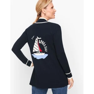 TALBOTS Apres Sail Blue Open Graphic Sweater Women's Size XL Nautical NWT - Picture 1 of 8