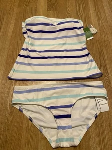 NWT Kate Spade Swimsuit 2pc set Sz M Top Sz L bottom Tankini Ombre Stripe Blue - Picture 1 of 5