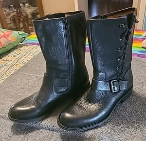 Sofft Black Leather Mid Calf Zip Combat / Biker Boots 8.5M NWOB - Picture 1 of 8