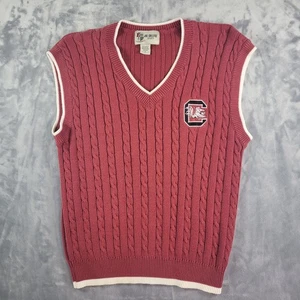 USC Gamecocks Cable Knit Sweater Vest Mens Medium Red Joes College Sports Vtg - Picture 1 of 6