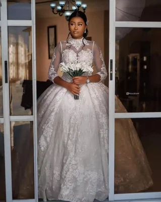 Appliques Crystals Beads Wedding Dress Plus Size Long Sleeves Bridal Gowns - Image 1 of 4