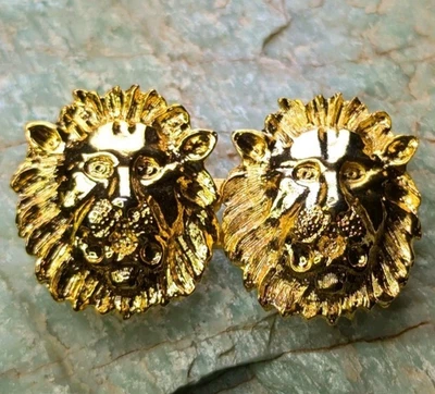 Женские винтажные 80-х Jeanne Bouchever гольф тон двойной львы головы ремня пряжка  - Изображение 1 из 4