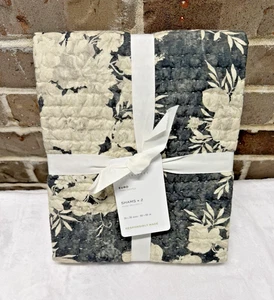 POTTERY BARN Juliette Toile Pickstitch 2 EURO Shams Set anthrazitfarben neu mit Etikett - Bild 1 von 5