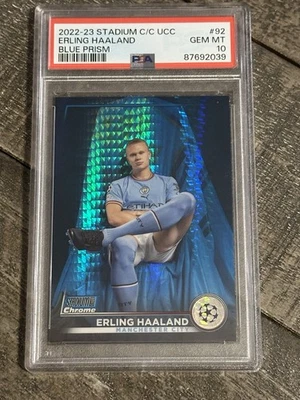 2022-23 STADIUM C/C UCC ERLING HAALAND BLUE PRISM #92 Manchester City PSA 10 - Image 1 of 2