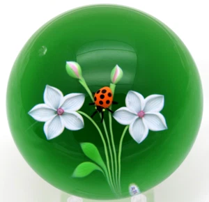 Large BACCARAT France BEETLE over Buds and FLOWERS Art Glass Crystal Paperweight - Picture 1 of 10