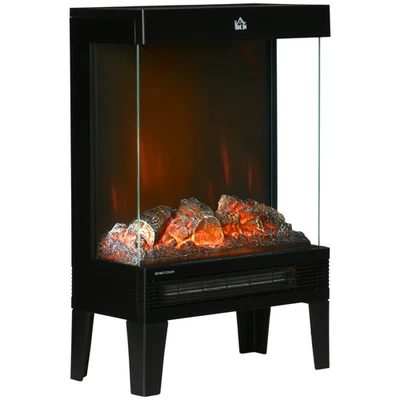 HOMCOM 180° Charming Electric Fireplace Heater, Quiet Freestanding Stove, Black - Image 1 of 4