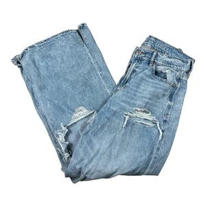 American Eagle Super High Rise Destroyed Ripped Baggy Wide Leg Jeans Size 4 - Picture 1 of 8