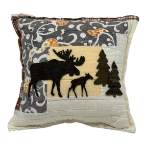 Handmade Moose & Baby Moose Pillow Vintage Quilt Chenille Winter Cabin Rustic - Picture 1 of 9