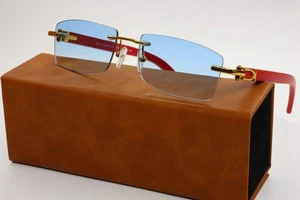Porta Romana 1953 100B Gold & Red Wood Rimless Luxury Italy Sunglasses 56-18-135 - Picture 1 of 12