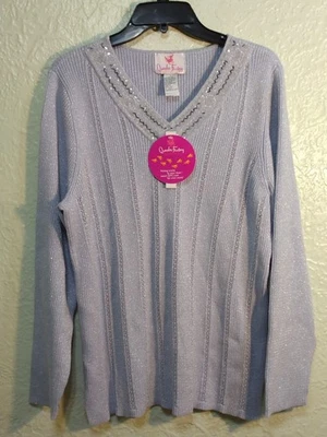 Quacker Factory Women's Sweater Long Sleeve Blue Size L Shiny NWT - Image 1 of 4