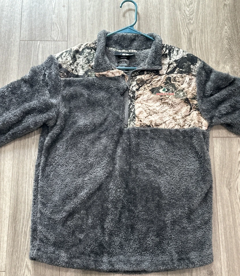 Mossy Oak Men’s Sherpa 1/4 Zip Pullover, Mossy Oak New Bottomland Medium - Image 1 of 4