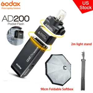 US Godox AD200 2.4G TTL Camera Flash Speedlite+90cm Octagon Softbox 2m Stand Kit - Picture 1 of 12