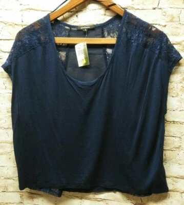 Ambiance женщин темно-кружевной чистый назад пуловер верхний короткий рукав размер средний новый с Ярлыками - Изображение 1 из 4