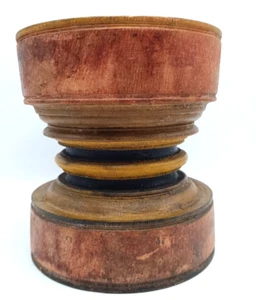 ANTIQUE WOODEN MORTAR GRINDING POT BASE COLOURED STOOL TRIBAL. HEAVY 8" HIGH - Picture 1 of 12