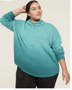 Lane Bryant LIVI French Terry Funnel-Neck Sweatshirt 26/28W Plus Teal Multi NWT - Picture 1 of 24