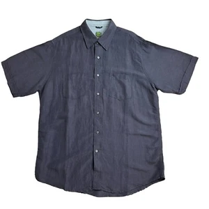 Timberland Linen Blend Shirt Mens Large Dark Blue Short Sleeve - Picture 1 of 9