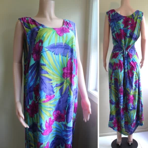 Jane Ashley Dress 3X runs 2X Plus Sleeveless Tie Back Straps Floral Aloha Midi - Picture 1 of 10