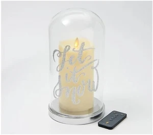 Luminara Large Glass Cloche with 7" Pillar Candle and Remote - Let It Snow - Picture 1 of 3