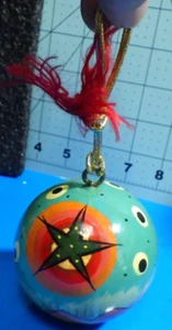 vintage hand painted Christmas ball ornament turquoise clay pitcher Mexico hand - Picture 1 of 3