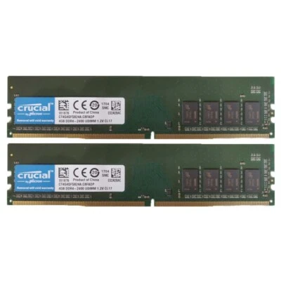 For Crucial 2x4GB 1RX8 DDR4 2400 PC4-2400MHz 288pin 1.2V Desktop Memeoy DIMM - Image 1 of 3