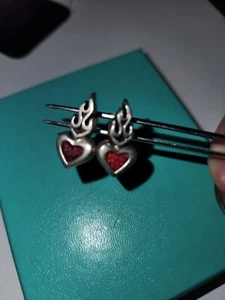 Sterling silver Flaiming Heart Stingray skin Earrings  - Picture 1 of 4