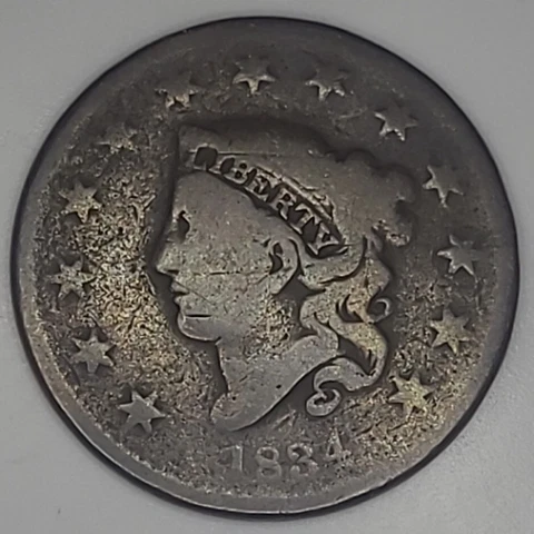 1834 large cent N-2 small 8 large stars medium letters Rotated reverse Cover
