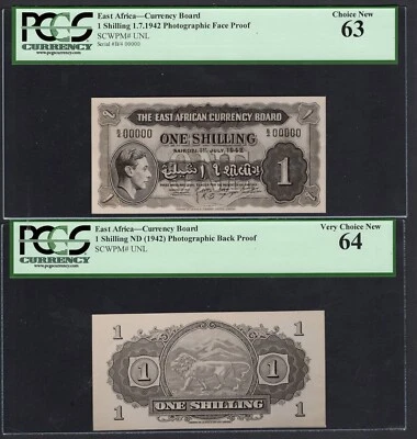 East Africa 1 Shilling 1-7-1942  PUNL photographic Face & Back Proof - Image 1 of 2