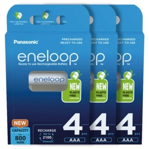 12 x Panasonic Eneloop AAA batteries 800mAh Rechargeable Ni-MH HR03 BK-4MCCE - Picture 1 of 3