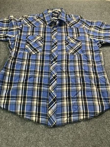 Wrangler Shirt Mens XL Plaid Short Sleeve Button Front Western Outdoor Blue - Picture 1 of 11