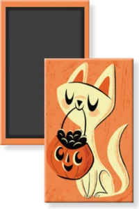 Vintage MCM Halloween Trick or Treat White Kitty Cat 2x3 Refrigerator Magnet - Picture 1 of 8