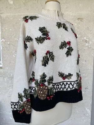 Винтажный свитер Lauren Hansen средний сосновый конус Holly 90-е легкий укороченный ложный вырез - Изображение 1 из 4