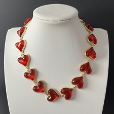 Gripoix Heart Necklace Red Mogul Jewel Matte Gold Tone Poured Resin 90s Style