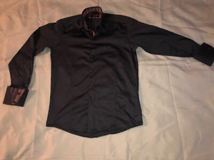 Men ETZO Slim Fit long sleeve buttonfront Gray Shirt Size S 37-38 - Picture 1 of 14