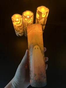 Ghost Spooky Ghost In Pumpkin patch Halloween Handmade Flameless Led Candle - Picture 1 of 24