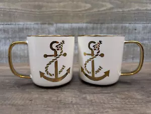 10 STRAWBERRY STREET Anchor Ceramic Coffee Mug Cup Gold Trim Lot of 2 - Picture 1 of 6