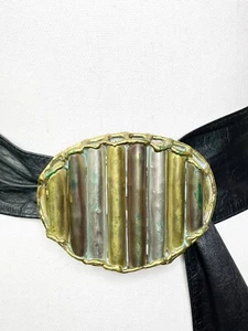 Vintage Brass 1980s Oval Art Buckle - Pantina - Belt Included - Picture 1 of 5