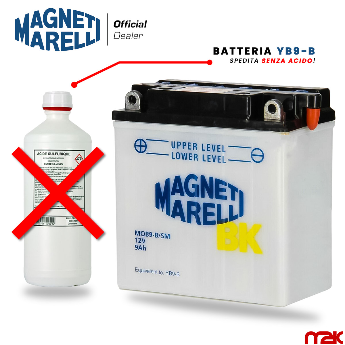 BATTERIA MOTORPARTS YB9-B-BS YB9-B 12V 9AH COMPATIBILE CON PIAGGIO VESPA FL2 HP 50 2T 91 > 97 SENZA MANUTENZIONE COMPLETA SPECIFICA MOTO SCOOTER