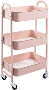 Makeup Cart, Movable Rolling Organizer Cart, 3 Tier Metal Utility Cart, Rosiness - Picture 1 of 9