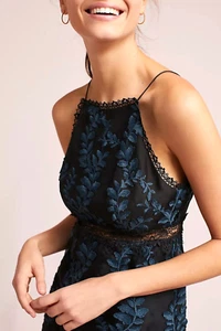 Anthropologie ML Monique Lhuillier Embroidered Silk Dress Size 16 Blue NWT - Picture 1 of 4