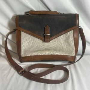 Madewell Sloane Brown Black Cream Leather Satchel Crossbody Bag Purse Handbag - Picture 1 of 19