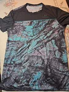 Realtree Mens Black Aqua Camo Short Sleeve Performance Fishing Shirt X Large - Picture 1 of 8