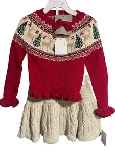 Suéter de punto rojo y falda tejida con cable crema para niñas Tahari talla 2T vacaciones Navidad - Imagen 1 de 6