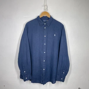 Ralph Lauren Linen Shirt Mens XXL Navy Blue Relaxed Long Sleeve Summer Holiday - Picture 1 of 10