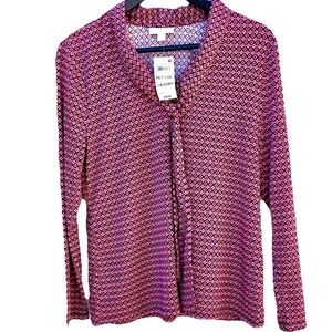 Charter Club Pink Print Blouse Petite Medium NWT Business Career Stretch Tie - Picture 1 of 7