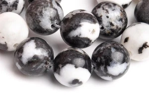 Natural Black Zebra Jasper Gemstone 10 MM Round Smooth Beads Strand 15.5" - Picture 1 of 4